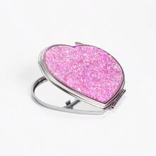 BLBLBL 1PC Brand New Diamond Style Multi-Color Shiny Cute Luxury Heart-Shaped Portable Pocket Flip Cover Makeup Mirror, Crafted With A-Grade Artificial Rhinestones, Elegant Handheld Mirror Suitable For Daily, Travel, Business Trip Makeup Use - Silver Plating - View 12