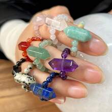 1PC Natural Crystal Chakra Double Point Tower Beaded Stretch Rings, Multiple Types Polished Healing Spiritual Meditation Crystal Jewelry Gift - Double-pointed Bead Ring - View 4