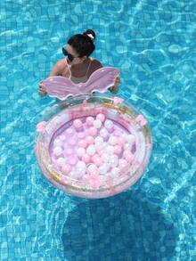 Cute Pink Mermaid Inflatable Pool Float, Transparent Round Water Bed With Glitter, Relaxing Float For Adults Pool Use - Multicolor - View 4