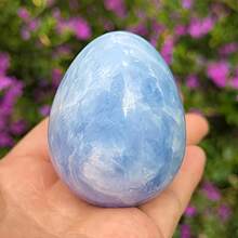 1pc Blue Angel Stone Crystal Egg, Perfect For Geology Enthusiasts, Projects And Mineral Specimens. It's A Unique Home Decor Piece And A Great Gift For Crystal Collectors. Its Bohemian Style And Unique Texture Make It An Ideal Choice - Blue - View 7