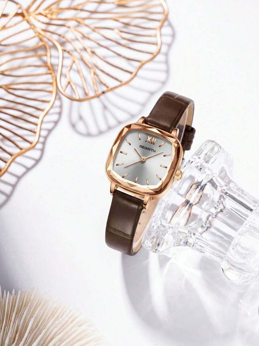 REBIRTH 1 buah Jam Tangan Quartz Kasual Minimalis Serbaguna untuk Wanita, Cocok untuk Pemakaian Sehari-hari