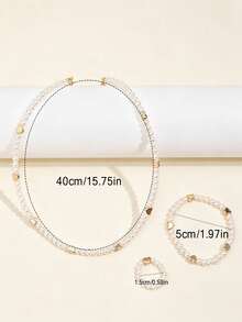 3 piezas/Set Collar de perlas falsas con corazón dulce para niños, conjunto de joyas, adecuado para el uso diario de niñas, regalo - Unitalla - Ver 5