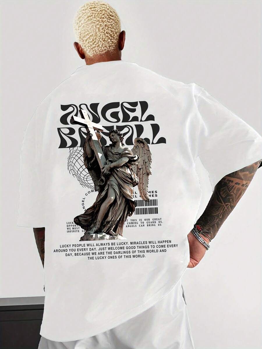 Men's T-Shirt With Angel Print - White - View 1