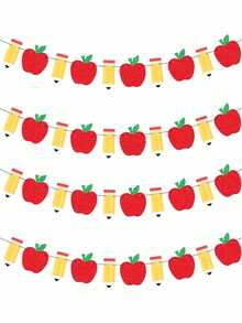1 pieza Bandera decorativa de lápiz & manzana para regreso a la escuela, decoración de aula para el primer día de escuela, suministros para fiesta, decoración de aula y hogar para maestro de 1er grado, banner de desayuno - Multicolor - Ver 9