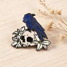 Midnight Crow Pale Skull Floral Enamel Badge, Dark Goth Aesthetic Accessories,  Backpack Hat Jewelry, Unique Gift For Witchy Girls - Multicolor - View 1