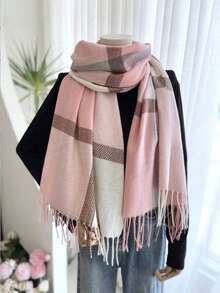 1pc Women's Fashion Floral Lace 40*130 Triangle Scarf, Tassel Lightweight Breathable Headscarf/Shawl - Pink - View 1