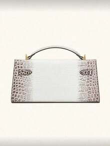 Sophisticated Commuter Style White-Brown Gradient Crocodile Embossed Handbag, Textured Spring Edition, Gold Buckle With Gradient Embossed Pattern, Clean Lines And High-End Details, Suitable For Office Commute, Client Meetings, Short Business Trips, Balancing Practicality And Elegant Elegant - White - View 6