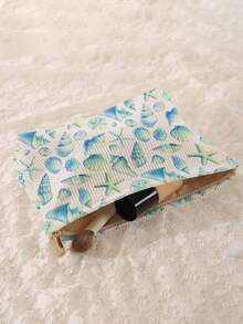 1pc Portable Cosmetic Storage Bag With Ocean Elements Conch And Starfish Pattern Double-Sided Print Travel Zipper Makeup Pouch Multifunctional Toiletry Organizer - Multicolor - View 4