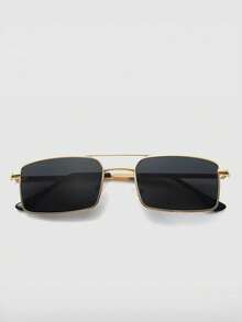 1pc Men's Fashion Glasses, Square Frame, European And American Style Fashion Design, Business Casual Fashion Glasses, Personalized Glasses, Unique Customized Glasses, Suitable For Daily Outings, Going Out, Driving, And Outfit Matching - Gold - View 4