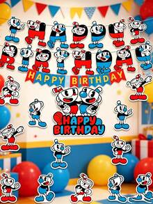 生日裝飾 | 派對用品套裝，含紙製 Happy Birthday 橫幅，適用於通用節日，適合女性與男性，房間裝飾、節日必需品、臥室裝飾、露營必需品 - 茶杯頭 - 查看 1