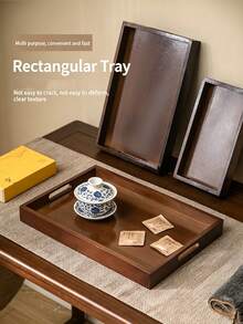 1pc Home Tea Tray For Water Cups, Tea Snacks, Cakes, Tea Set, Rectangular Large Size Fruit And Snack Storage, Suitable For Snacks, Dried Fruits, Fruits, Desserts, Tea Cups, Coffee Cups, Etc. Fashionable Decoration For Dining Table, Kitchen - Walnut - View 2