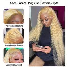 Uveous 34 Inch 613 13x4 Deep Wave Lace Front Wig Human Hair Blonde Wig Human Hair 613 Curly HD Lace Front Wigs 200% Density Pre Plucked With Baby Hair For Women - S613 - 查看 5