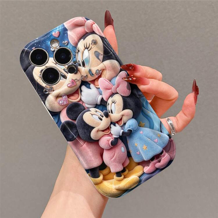 Disney Mickey & Minnie Mouse Couple Phone Case, Plush Style With Hearts & Flowers Print, Shockproof Protective Cover, Compatible With IPhone 17/16/15/14/13/12/11 Pro, Perfect Gift For Valentine/Birthday/Anniversary For Her & Him - 白色 - 查看 4
