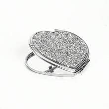 BLBLBL 1PC Brand New Diamond Style Multi-Color Shiny Cute Luxury Heart-Shaped Portable Pocket Flip Cover Makeup Mirror, Crafted With A-Grade Artificial Rhinestones, Elegant Handheld Mirror Suitable For Daily, Travel, Business Trip Makeup Use - Silver Plating - View 8