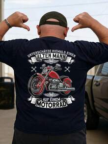 Herren-T-Shirt Schwarz mit Motorrad-Grafik und deutschem Text für Biker-Lifestyle, Übergröße - Schwarz - Übersicht 1