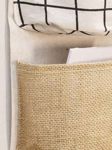 Plaid Linen 3-Pocket Hanging Storage Bag, Over-The-Door Organizer, Minimalist Fashion Hanging Pocket Storage Bag, Miscellaneous Items Handy Storage Bag, Foldable Storage Hanging Bag,Bedroom Room Decor,Back To School - Multicolor - View 6