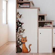 1Pc Cute Cartoon Cats Peekaboo Wall Sticker | Funny Animal Decals For Kids Room Decor | Easy To Apply Vinyl Art For Door & Home - Multicolor - View 2