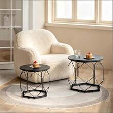 Nordic-Style Coffee Table With Wrought Iron Elements / Simple Round Coffee Table / Round Coffee Table With Removable Tabletop / Stackable Coffee Table / Suitable For Bedrooms And Living Rooms - 黑色 - 查看 1