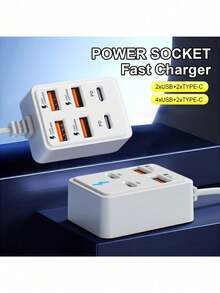 Estación de carga USB de alta velocidad de 4/6 puertos, adecuada para carga rápida de portátil/tableta/múltiples dispositivos, compatible con teléfono, convertidor de energía de RV, cargador de pared de escritorio, distribución de energía inteligente de doble esencial para viajes - Multicolor - Ver 4