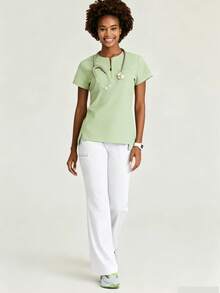 Women's Summer Round Neck T-Shirt, Fashionable Commuter Work Uniform, Comfortable Casual Top - Mint Green - View 5