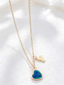 1 pieza Collar con colgante de corazón y letra inicial que cambia de color según el estado de ánimo, personalizado con encanto de alfabeto A-Z, sensible a la temperatura, regalo de joyería para el Día de San Valentín - Multicolor - Ver 23