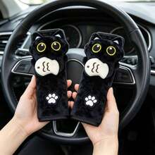2pcs/1PC Bantalan Bahu Sabuk Pengaman Motif Kucing Hitam Memegang Ikan - Terbuat dari Kain Tahan Lama dan Kokoh - Sangat Nyaman - Cocok untuk Sebagian Besar Kelompok Usia - A - View 1