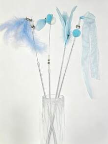 4pcs Feather Decor Cat Teaser Wand With Bells, Interactive Cat Toy, Durable Bite-Resistant Feather Teaser Wand With Bells, Long Handle Fighting Teaser Wand, Self-Entertainment - Multicolor - View 5