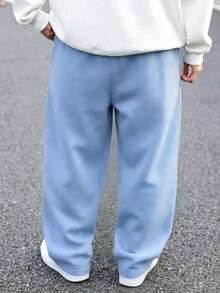 1pc Boys Loose Fit Thermal Lined Thick Warm Straight Leg Sweatpants Spring Autumn Winter - Baby Blue - View 6