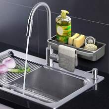 1pc Wall-Mounted Kitchen Storage Rack With Sponge Holder And Dish Rack - Durable PP Plastic Space-Saving Sink Organizer, Suitable For Sponges, Soap, Towels - Install On Faucet, Modern Design, Kitchen Sink Accessory - Multicolor - View 5