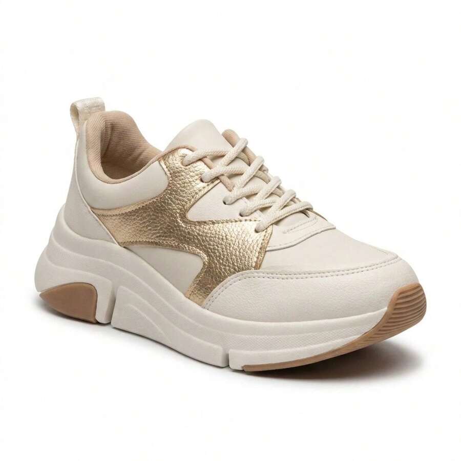 Modare Tênis Feminino Casual Recortes Leve Macio e Confortável Solado Alto Moda Urbana Sapato Feminino Esportivo Caminhada Academia e Dia a Dia Estilo Moderno