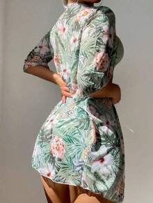 3 paquetes Conjunto De Bikini Impreso Tropical De Tres Piezas Para Mujer Sujetador push up & hipster Bottom de bikini & Kimono 3 piezas Bañador,short - Rosa - Ver 3