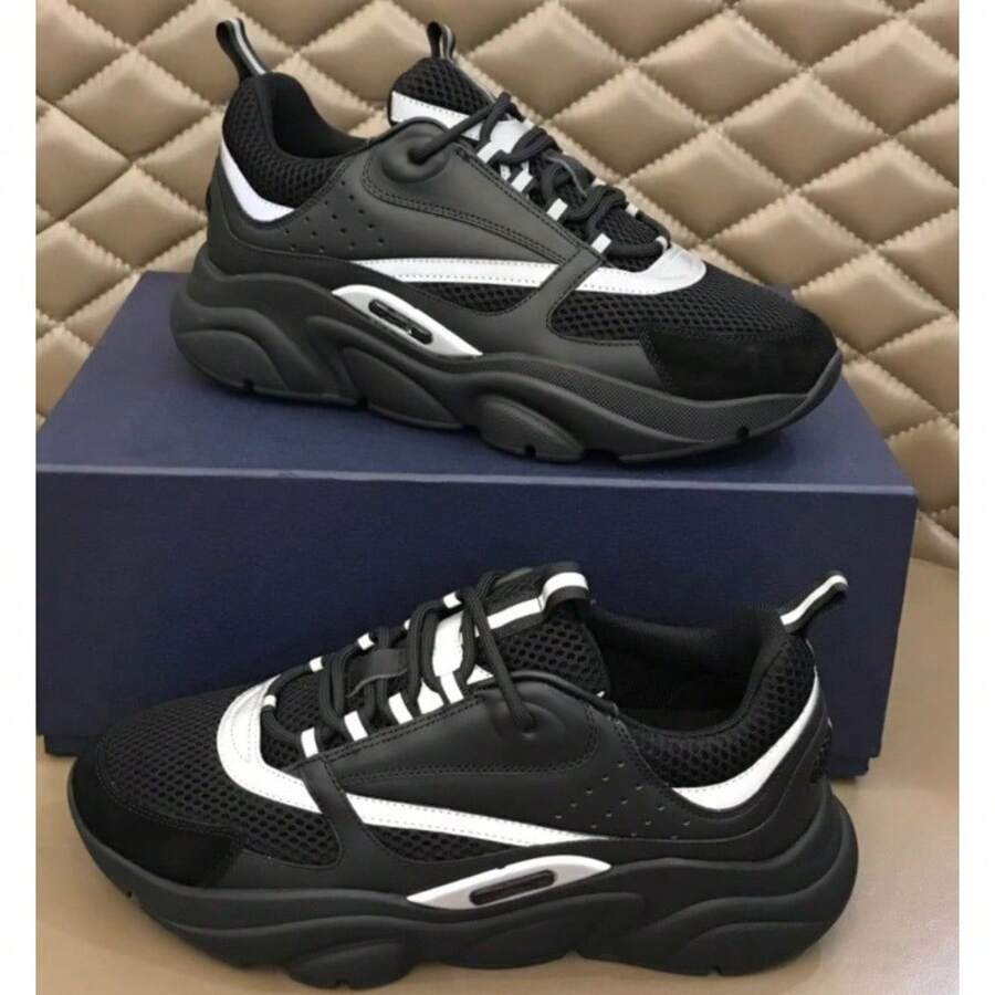 CD Men's Sneakers Women's Pair Sneakers Casual Sports Shoes Outdoor Shoes Thick Sole Fashion Retro Breathable Height Platform Sneakers - 02黑色 - 查看 1