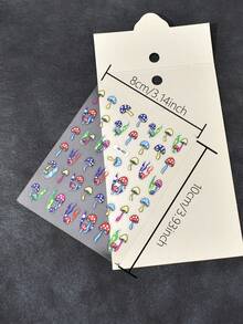 1pc Colorful Cartoon Mushroom Nail Stickers, Self-Adhesive Disposable Embossed Nail Art Decor, Ins Style, Suitable For Holiday Party And Daily Manicure - 彩色 - 查看 2