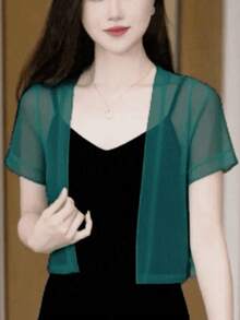 1 buah Cardigan Lengan Pendek Jala Hitam, Jaket Bolero Ringan Musim Panas Wanita untuk Gaun, Pantai, Liburan - MultiWarna - View 15