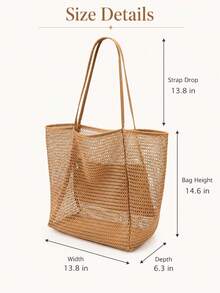 4Pcs Large Mesh Beach Tote Bag With Zipper Pocket, Lightweight Shoulder Bag For Pool, Travel, Shopping, Gym, Picnic, Vacation And Daily Use - Beige - View 5