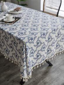 Bubaba 1pc Multicolor Floral Print Rectangular Tablecloth, Bohemian Vintage Farmhouse Linen Decorative Placemat Tablecloth, Suitable For Dining Room, Kitchen, Bedroom, Living Room, Party, Wedding, Holiday Celebration, Cafe - Multicolor - View 2
