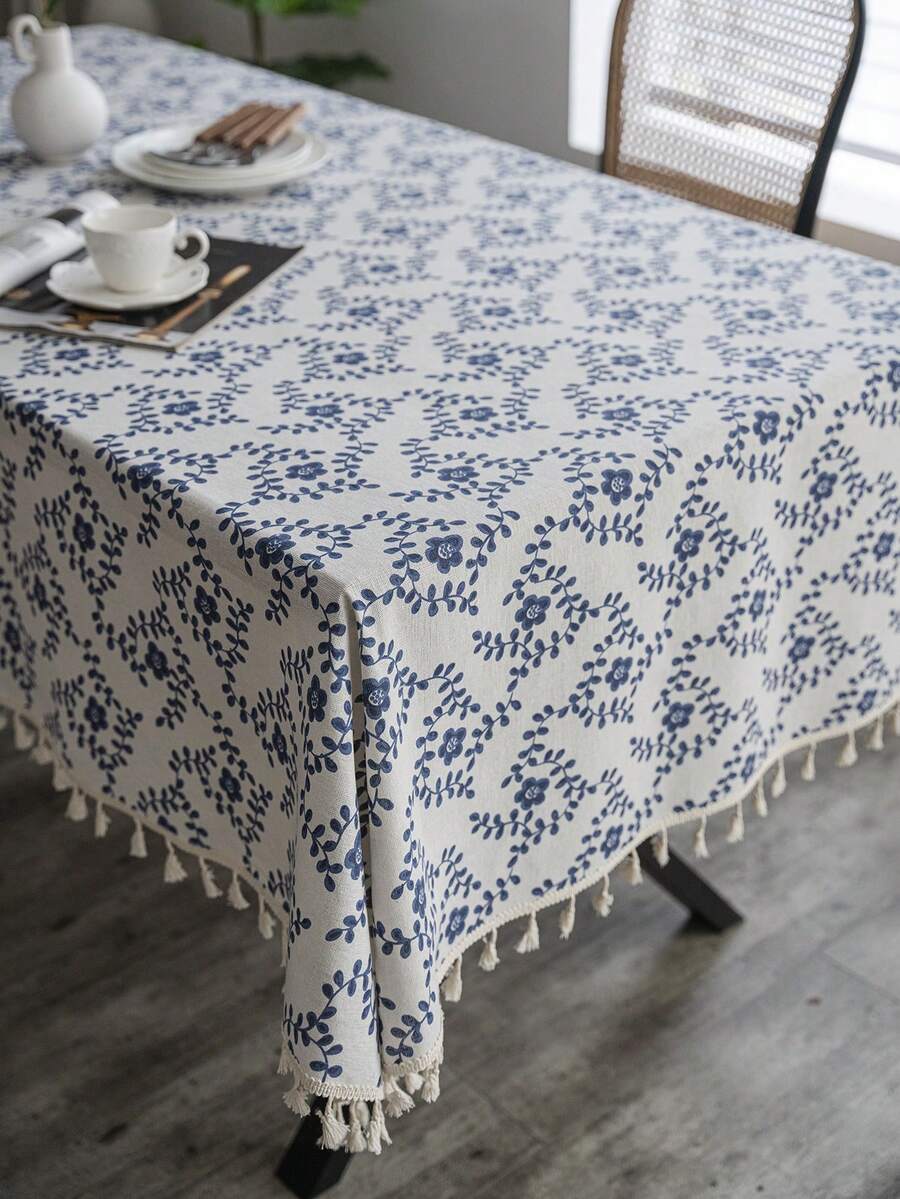 Bubaba 1pc Multicolor Floral Print Rectangular Tablecloth, Bohemian Vintage Farmhouse Linen Decorative Placemat Tablecloth, Suitable For Dining Room, Kitchen, Bedroom, Living Room, Party, Wedding, Holiday Celebration, Cafe