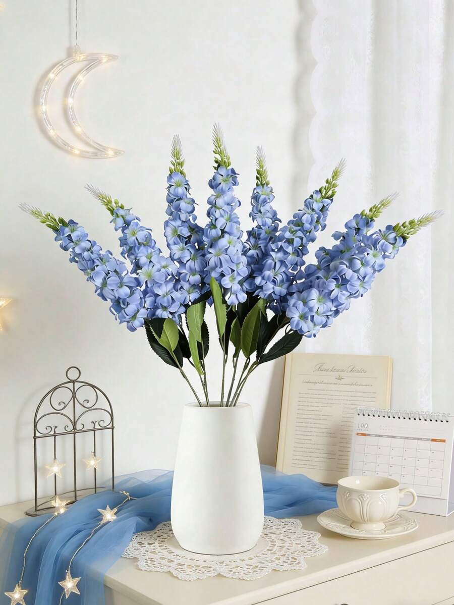 1 Pc Snapdragon, Delphinium, Hyacinth Artificial Silk Long Stem Fake Flowers For Wedding, Engagement, Home, Outdoor Party Floral Arrangement, Table Centerpieces, Etc. - Blue - View 1