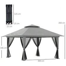 4x4m Folding Pavilion, Collapsible Garden Shelter With UV Protection And Mesh Walls, Double Roof, Weatherproof And Dark Grey - Dark Grey - View 3