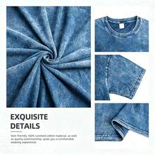 Manfinity Roghcode Men's Oversized Distressed Funny Diamond Teeth Tattoo Big Face Allover Print Cropped Loose 230g Washed T-Shirt (High Quality) - Biru Pudar - View 4
