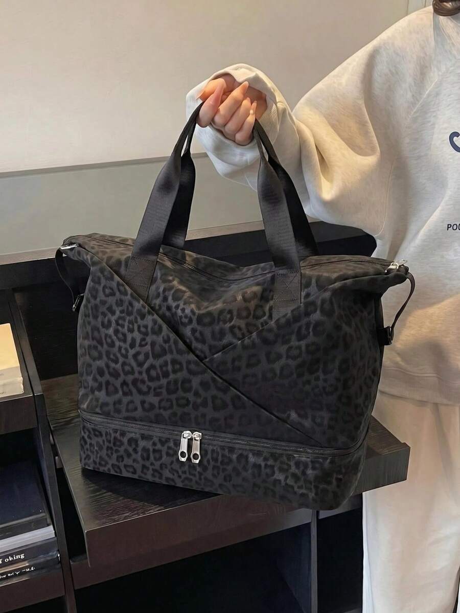 豹紋防水隨身旅行袋 購物袋 瑜珈袋 大容量可摺疊收納袋 可擴展旅行游泳健身袋