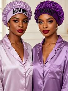 2Pcs Printed Satin Sleep Bonnet,Soft Comfortable Sleeping Bonnet,Elastic Wide-Brim Silky Sleeping Cap For Hair Protection - Multicolor - View 7