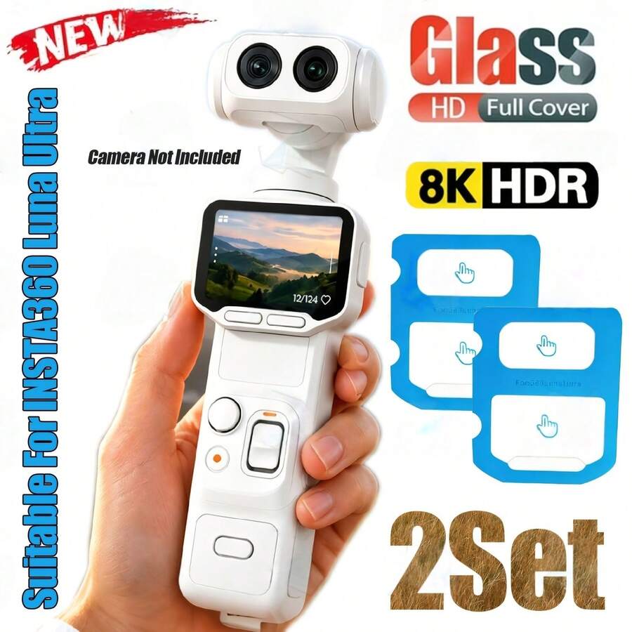 2組適用於Insta360 Luna Ultra,包含2個鏡頭保護貼和2個螢幕保護貼,採用9H硬度超清鋼化玻璃製成,具備防刮、無氣泡、超薄、防指紋、防油及防摔特性 - 查看 1