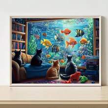 1件 [30*40cm/11.8*15.7in]5D壓克力鑽石畫套裝，貓咪看魚圖案，適合成人初學者DIY馬賽克鑽石藝術，全鑽手工自設計DIY鑽石畫，適用於客廳、臥室、辦公室牆面裝飾掛畫，給家人和朋友的驚喜家居裝飾禮物，無框 - 無框 - 查看 2