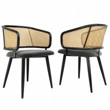 2 Dining Chairs, Chairs With Rattan Backrest, Velvet Seat Cushions, Comfortable And Breathable, Modern And Clean Style, Suitable For Restaurants, Lounges And Cafes. - Grey - View 10