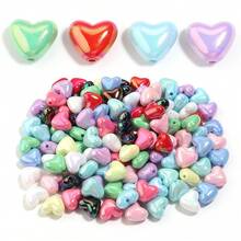 50 PIEZAS Cuentas con forma de corazón recubiertas de acrílico con agujero , adecuadas para la fabricación de joyas, materiales para pulseras y collares de cuentas hechos a mano DIY, regalo perfecto para el Día de San Valentín, aniversario, cumpleaños para tu ser querido - Multicolor - Ver 4