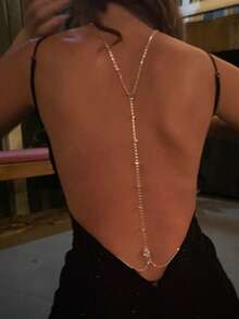 1PC Sexy Sparkling Rhinestone Back Chain & Chest Chain, Beach Nightclub Party Body Chain, Fashion Women's Jewelry Accessory - Gold - View 3