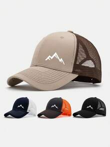 1pc Mountain Print Mesh Trucker Hat, Unisex Summer Breathable Quick-Dry Baseball Cap, Outdoor Sun Protection Adjustable Baseball Cap - Mountain Peak - View 1