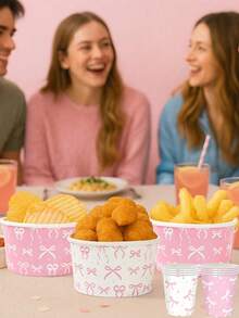 10 piezas de cuencos de papel con lazo rosa, cuencos de helado con lazo rosa, cubos de palomitas, cajas de aperitivos, recipientes para patatas fritas, bandejas de comida, decoraciones de fiesta con lazo rosa, decoraciones de fiesta de revelación de género, decoraciones de boda, vajilla desechable para fiesta de cumpleaños de princesa rosa - multicolor - Ver 7