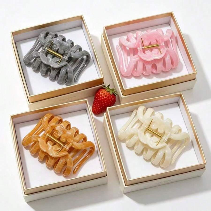 2pcs/4pcs Solid Color Casual ABS Plastic (ABS Resin) Ink Wash Premium Large Hair Claw Clip For Women Back Of Head Pumpkin Clip Suitable For Thick Hair Hair Claw Hair Grab All Season Hair Accessory Headband - Multicolor - View 1